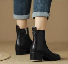 Women's  Ankle Boots - Minimalist Pointed Toe Mid Heel Booties with Soft Leather & Side Zipper, Slimming Fashion Boots 35 juoda