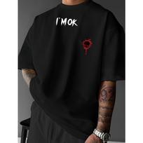 European sizes 'I'M OK' Slogan Print T-shirt, Men's Crew Neck T-shirt, Breathable, Fashionable Short Sleeves Suitable for Daily Wear S juoda
