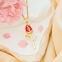 Elegant Tulip Flower Pendant Necklace Layered Stainless Steel Choker Zircon Pendant  Anniversary Style B