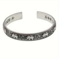 999 Silver Fashion Creative Vintage Animal Elephant Open Bracelet Unisex sidabras