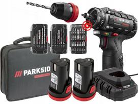 Akumuliatorinis bešepetėlinis gręžtuvas Parkside PBSPA 12V, 2 x 2 Ah akumuliatoriai