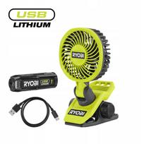 Nešiojamas ventiliatorius Ryobi RCF-120G, 4V, USB, su spaustuku, 2.0Ah ličio akumuliatorius
