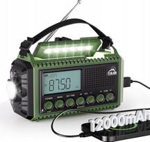 Radijo imtuvas su avarine rankena, saulės baterija, žibintuvėliu ir powerbank, AM/FM/SW