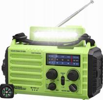 Radijas su avarine funkcija: AM/FM/SW, saulės baterija, rankinis generatorius, powerbank, žibintuvėlis