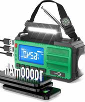 Nešiojama avarinė radija su 10000 mAh akumuliatoriumi, žibintuvėliu, kompasu ir powerbank