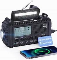 Radijo imtuvas su saulės ir rankiniu įkrovimu, USB žibintuvėlis, signalizacija, atsparus vandeniui