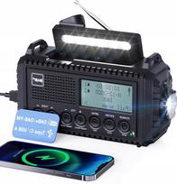 Nešiojama radija su 5000 mAh baterija, žibintuvėliu, pavojaus signalu ir laikrodžiu