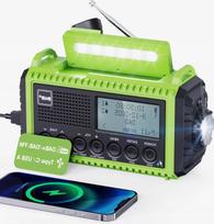 Nešiojama skaitmeninė DAB/FM radija su saulės ir rankena įkraunama baterija, žalia
