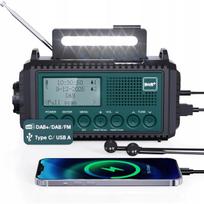 Nešiojamas radijas su DAB+, FM, 5000 mAh baterija, SOS žibintuvėliu ir rankine turbina stovyklavimui