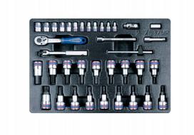 Galvučių rinkinys King Tony 1/4" 4–13 mm TORX, HEX, 37 vnt., su terkšle, 9-7537MR