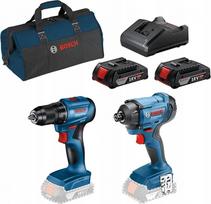 Akumuliatorinių įrankių rinkinys BOSCH 18V (GDR, GSR, 2 x 2 Ah akumuliatoriai, įkroviklis, krepšys)
