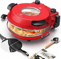 Elektrinė picų krosnelė KESSER Mini, akmens pagrindu, 1200W, 400°C, raudona