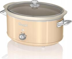 Lėtaeigė viryklė Retro, 6,5 l, išimamas indas, be PFOA ir PTFE, 3 temperatūros, smėlio spalvos