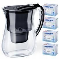 Vandens filtravimo ąsotis Aquaphor LAGO, juodas, 3,8 l, su 4 Maxfor+ anglies kasetėmis
