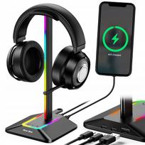 Žaidimų ausinių stovas su RGB pašvietimu ir 2 USB jungtimis