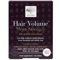 Maisto papildas plaukams NEW NORDIC HAIR VOLUME MEGA STRENGTH, 60 tablečių