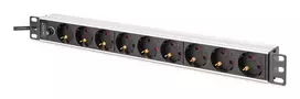 DIGITUS PDU - 1U aliumininis stovo maitinimo skirstytuvas 8x CEE 7/7 lizdai 1x lizdas 10A kištukas 250VAC 50/60Hz IEC C14 kištukas su saugikliu
