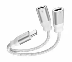 SWISSTEN TEXTILE Įkrovimo garso adapteris USB-C (M) - 2x USB-C (F) 0,12 m baltas