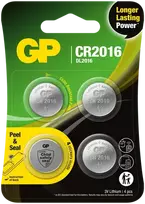 GP Battery GP - ličio elementų baterijos CR2016, 3 V, su apsauginiu sandarikliu, 4 vnt. pakuotėje