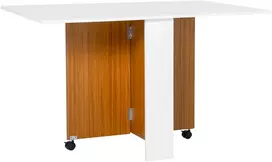 Koduva Išskleidžiamas valgomojo stalas su ratukais, teak ir balta, 120 x 80 x 73 cm