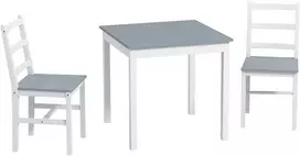 Koduva Valgomojo komplektas 2 asmenims, 3 dalių, 1 stalas, 2 kėdės, pušies mediena, pilka + balta, 75 x 75 x 75 cm