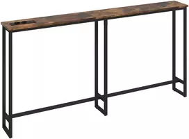 Sofa Koduva Siauras konsolinis stalas su įkrovimo stotele, industrinis stilius, plieno rėmas, rustiškai rudas, 160 x 20 x 80 cm