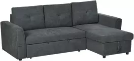 Aosom 3 vietų sofa-lova su šezlongu, tamsiai pilka
