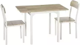 Koduva 3 dalių sulankstomas valgomojo komplektas, stalas su 2 kėdėmis, 110 x 70 x 75 cm, balta + natūrali