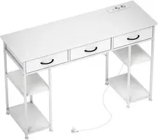 Koduva Rašomasis stalas su įkrovimo stotele, 2 USB jungtys, 2 lizdai, reguliuojamos lentynos, 3 audinio stalčiai, 120 x 40 x 76 cm, baltas