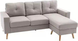 Koduva 3 vietų kampinė sofa, lininės išvaizdos, apverčiama šezlongo dalis, 193 x 136 x 85 cm, šviesiai pilka
