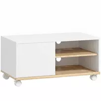 TV staliukas Koduva TV stovas ant ratukų su stabdžiais, baltas ir ąžuolo, 80 x 45 x 41 cm