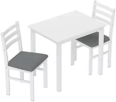 Aosom 3 dalių valgomojo stalo komplektas su 2 kėdėmis, baltas, MDF