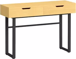 Sofa Koduva Konsolinis staliukas, siauras prieškambario stalas su 2 stalčiais, metalinis rėmas, 110 x 35 x 76,5 cm, natūralus