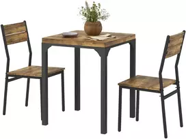 Koduva 3 dalių valgomojo komplektas, 1 stalas, 2 kėdės, MDF ir metalas, rudas