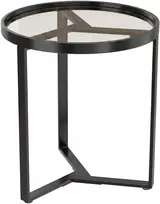 Koduva Apvalus šoninis staliukas su grūdinto stiklo stalviršiu ir geometriniu metaliniu rėmu, juodas, 45 x 45 x 50 cm