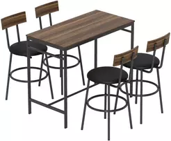 Koduva 5 dalių baro stalo komplektas su 4 kėdėmis, industrinis dizainas, rudas, 110 x 55 x 90 cm