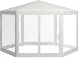 Koduva Sodo pavėsinė, 6 kampų, tinklelinės užuolaidos, metalinis rėmas, 394 x 341,2 x 250 cm, kreminė