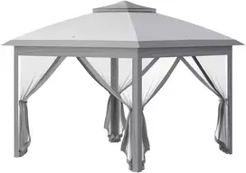 Koduva Sulankstomas sodo paviljonas, metalas ir audinio tentas, tinklelio užuolaidos, pilkas, 330 x 330 x 288 cm