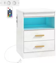 Koduva Naktinis staliukas su įkrovimo stotele ir RGB LED apšvietimu, blizgi balta, 45 x 40 x 59 cm