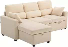 Koduva Kampinė sofa-lova, sulankstoma svečių sofa su patalynės dėže, pagalvėlėmis, smėlio