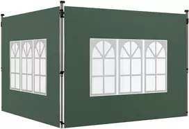 Koduva 2 dalių pavėsinės šoninės sienelės su langais, žalios, tinka 3 x 3 m / 3 x 4 m pavėsinei, 295 x 195 cm