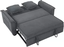 Koduva Futono miegamoji sofa, reguliuojama atlošo dalis, 2 vietų, 2 pagalvės, tamsiai pilka
