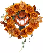 Koduva Halloween vainikas su moliūgo dizainu, oranžinis, 44 x 9 x 44 cm, plastikas