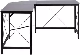 Koduva L formos kampinis rašomasis stalas, MDF, juodas, 150 x 150 x 76 cm