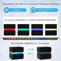 Koduva 2 naktinių staliukų rinkinys su LED, blizgus, juodas, su 2 stalčiais