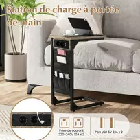 Promotion 2 C formos šoninių staliukų komplektas, Rustic Brown, su įkrovimo stotele ir USB jungtimis
