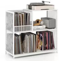 Koduva Vinilinio grotuvo stovas su 3 nuimamais skirstytuvais, baltas, 83 x 36 x 76,5 cm