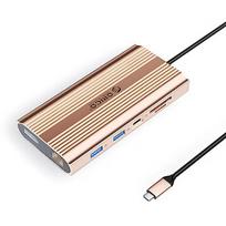 Orico USB-C 12w1 | USB-A | USB-C PD 100W | 2x HDMI 4K 60Hz | DisplayPort 4K 60Hz | RJ45 Gigabit - różowo-złota ORICO-XDR-X33-RG-BP
