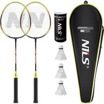 NRZ204-1 ALUMINUM BADMINTON RACKET SET + 3 FEATHER SHUTTLECOCKS + NILS COVER