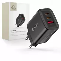 „Tech-Protect“ įkroviklis „Tech-Protect“ NCA65W-GAN USB-A, 2xUSB-C tinklo įkroviklis PD 65 W / QC3.0, juodos spalvos